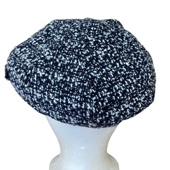 News Boy Cap Black White Tweed Hat with Rhinestone Applique Fully Lined - Picture 4 of 8